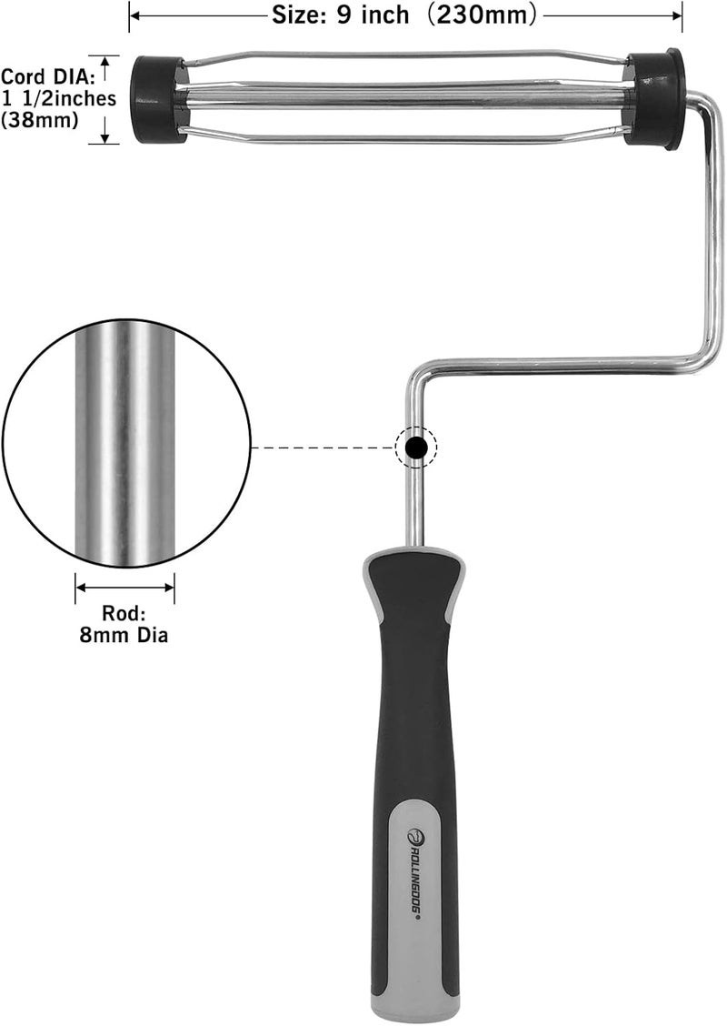 Rolling Dog Paint Roller Frame-Heavy Duty Paint Roller Frame,Paint Roller Handle, Smooth Roller Frame(9 inches x 1.5 inches) - Image 3